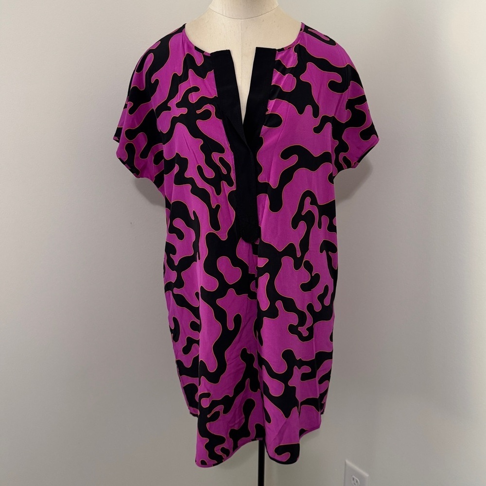 Diane Von Furstenberg 4 100% Silk Purple & Black Shift Mini Dress